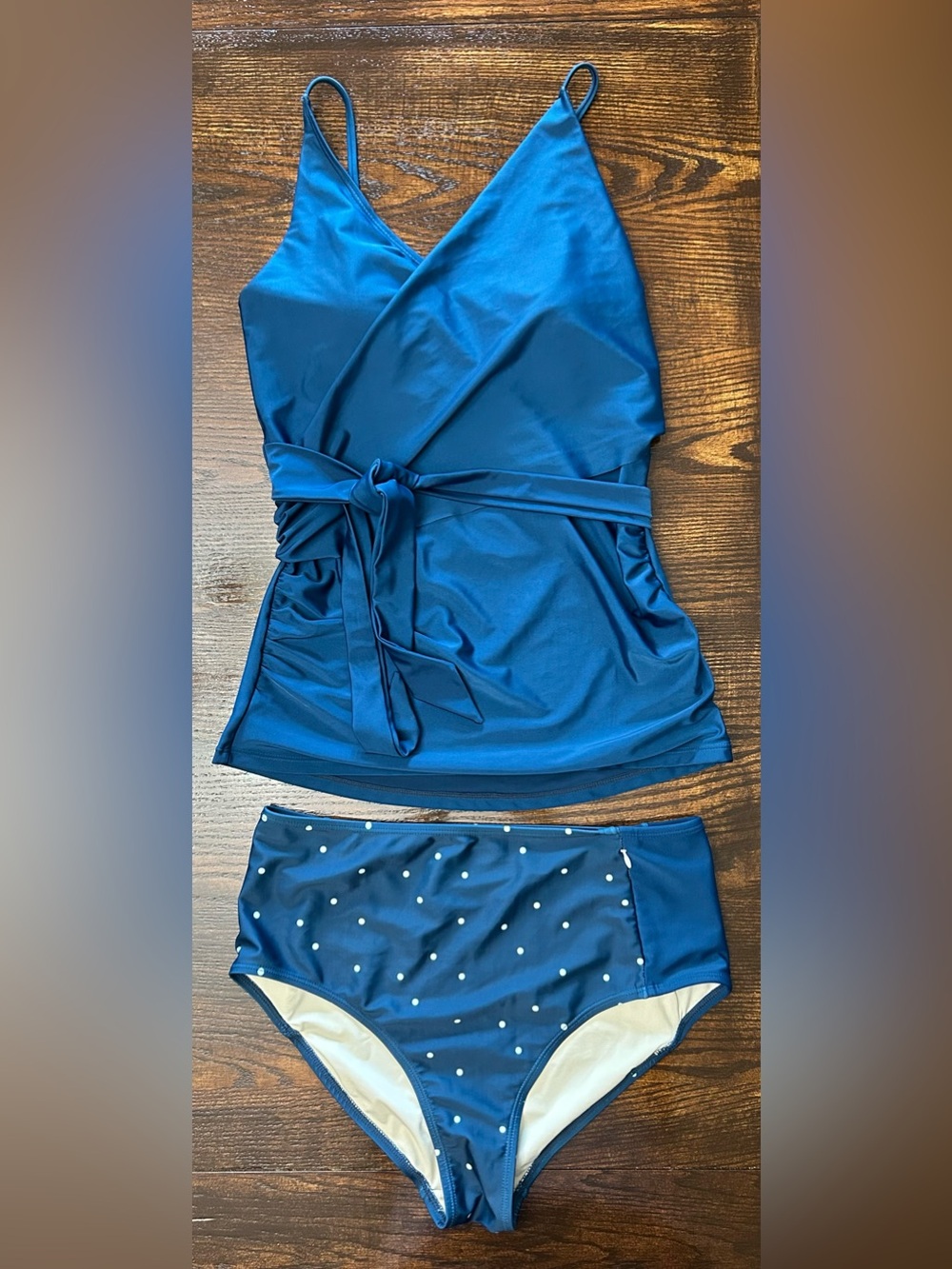 Nani Tankini & Bottom Swimsuit Set Women Sz M Faux Wrap Tank Hidden Zip Pocket